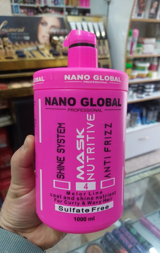 ماسک مو نانوگلوبال صورتی مناسب موهای فر و مجعد حجم 1000ml