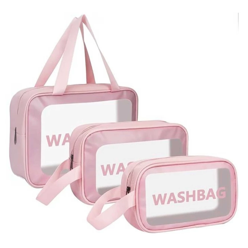 کیف واش بگ ضد آب  washbag مجموعه سه عددی رنگ صورتی